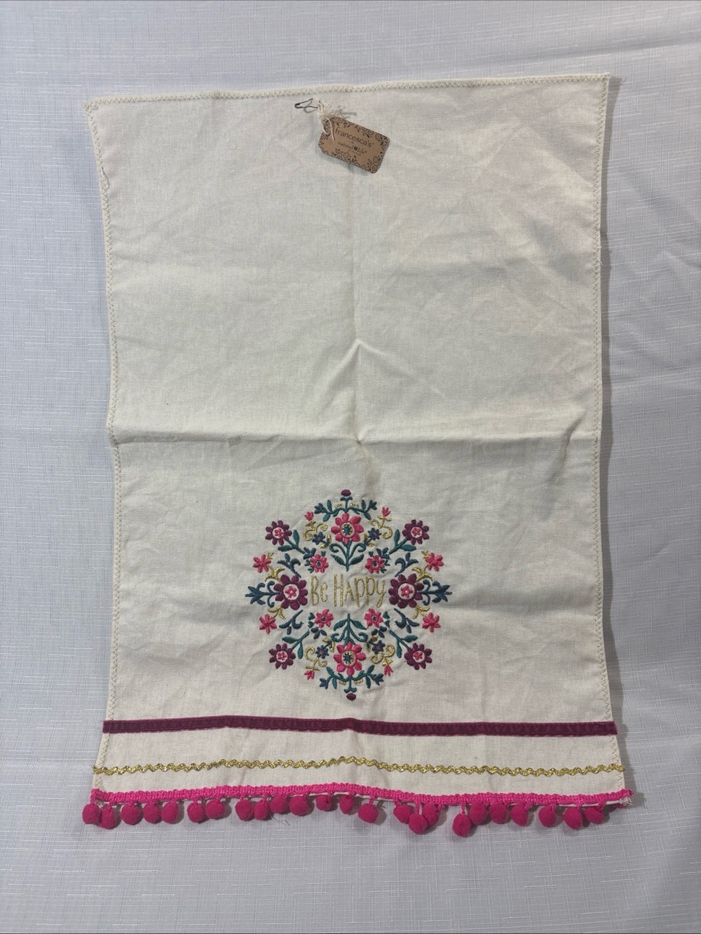 Francesca's Collections beige and kraft brown tag linen Tea Towel